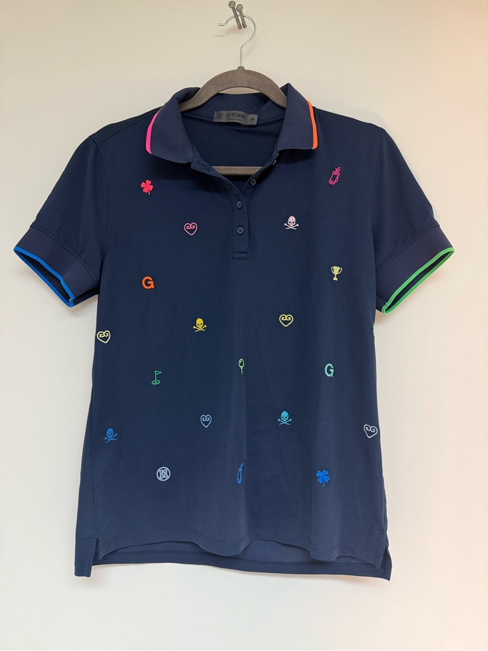 G/FORE Navy Polo with Neon Icon Embroidery
